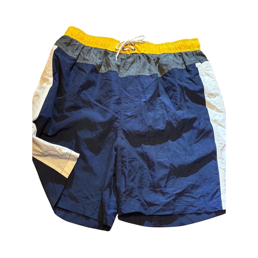 Vintage Sand N Sun Mens Swim Trunks Colorblock Navy Yellow Board Shorts Lrg